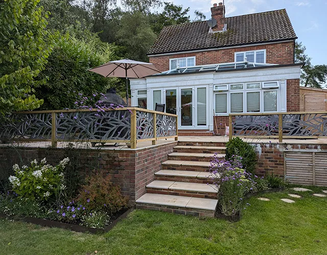 Garden with steps and railings