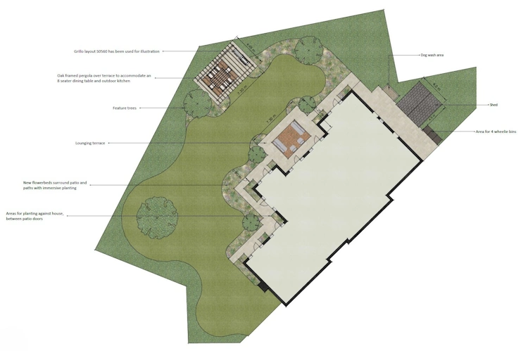 Contemporary house with expansive glazing looking out across a large open lawn