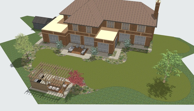 Generous new borders framing the architecture of the house and terrace