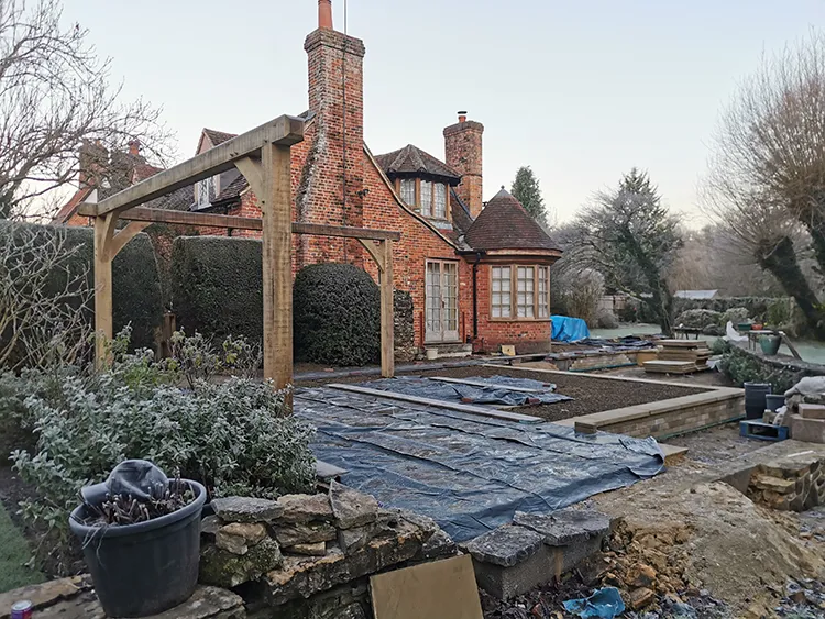 Flower beds being prepared