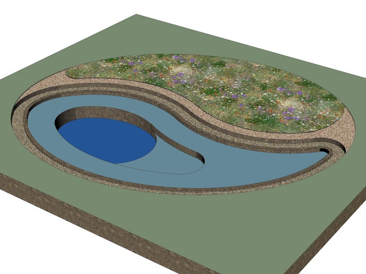 Design plan showing the new yin-yang shaped pond layout
